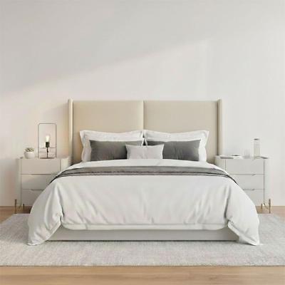 Cabeceira Queen Estofada com 2 Mesas de Cabeceira 100% MDF Veludo Luxor Creme e Luna com Dourado