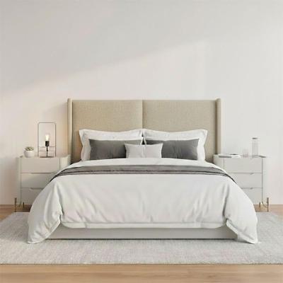 Cabeceira Queen Estofada 100% MDF Linho Philips Palha e Luna com Dourado Casa Lar Shop