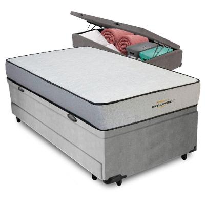 Bicama Baú + Colchão Solteiro Orthopedic D33 Cinza Vtech