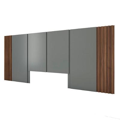 Cabeceira Casal Ripada 270CM Reta Parede MDF Cinza Sagrado com Nogueira Cadiz Casa Lar Shop