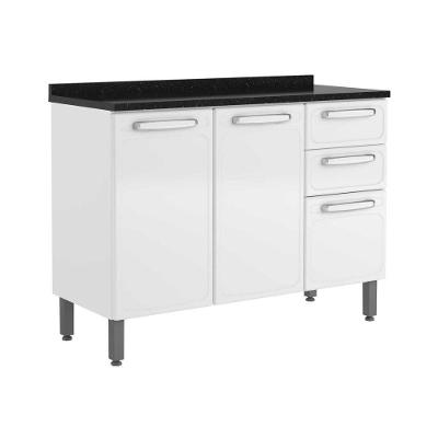 Balcão de Cozinha de Aço com Tampo Evidence 3 Portas 2 Gavetas Branco Bertolini