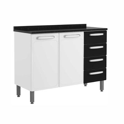 Balcão de Cozinha Evidence 3 Portas 4 Gavetas Aço 120CM Preto Bertolini