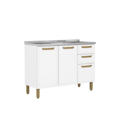 Balcão de Cozinha com Pia Bella 3 Portas 2 Gavetas Aço Branco Bertolini