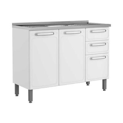 Balcão de Cozinha com Pia Evidence 3 Portas 2 Gavetas Aço Branco Bertolini