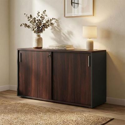 Armário para Escritório Baixo F5 Office 2 Portas de Correr com Chave 2 Prateleiras MDP 120CM Preto
