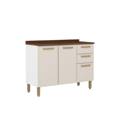 Balcão de Cozinha 7124 3 Portas 2 Gavetas Aço Essência Areia Bege Bertolini