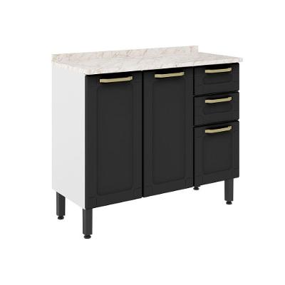 Balcão de Cozinha Aço com Tampo 3 Portas 2 Gavetas 105CM Grafite 6114 Bertolini