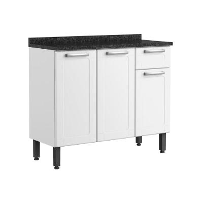 Balcão de Cozinha Aço com Tampo 3 Portas 1 Gaveta Múltipla Branco Bertolini