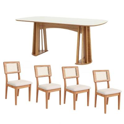 Conjunto Mesa Cozinha 6 Lugares Tampo MDF Estofadas Freijó com Off White e Cesare Claro Dalla Costa