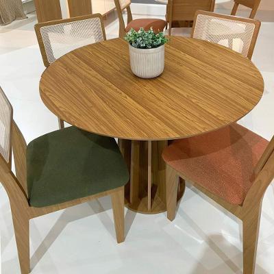 Conjunto de Jantar Mesa Redonda 4 Lugares MDF Tela Palha Freijó com Verde e Terracota Dalla Costa
