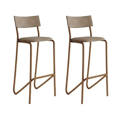 Conjunto 2 Banquetas Altas Bistrô Cozinha Jantar Estofada Linho Areia com Rosê Aço 99CM Móveis