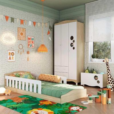 Cama Infantil com Guarda Roupa 3 Portas 2 Gavetas MDP Carvalho Araguaia com Branco Completa Móveis
