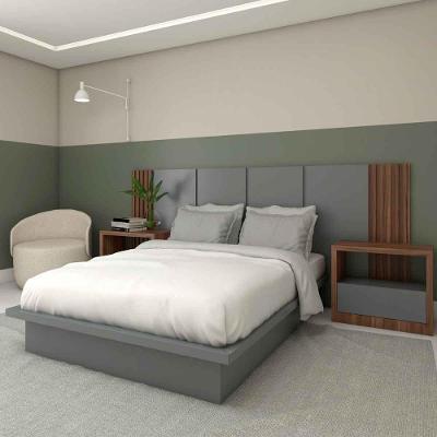 Cama Casal com Cabeceira e Mesas Laterais MDF Nogueira Cadiz com Cinza Sagrado Casa Lar Shop