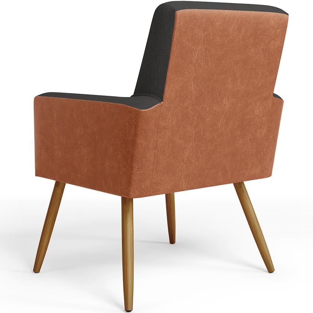 Kit 04 Poltronas Pés Palito Linho Chumbo Couríssimo Camel - 2