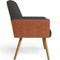 Kit 04 Poltronas Pés Palito Linho Chumbo Couríssimo Camel - 3