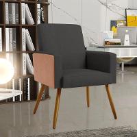 Kit 04 Poltronas Pés Palito Linho Chumbo Couríssimo Camel - 8