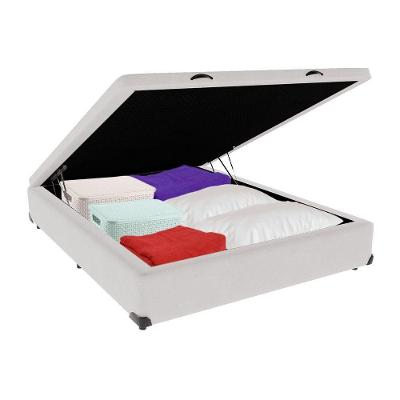 Cama Box com Baú Viúvo Bravus Estrutura Madeira Branco Vtech