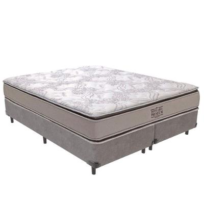Cama Box Queen e Colchão Four Season Molas Ensacadas Pillow Top Cinza Vtech