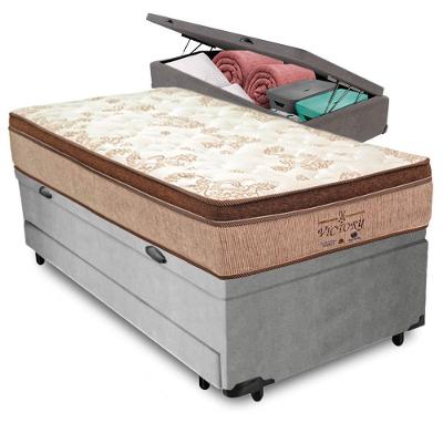 Cama Box com Baú Solteiro Victory Euro Pillow Molas Ensacadas Cinza Vtech