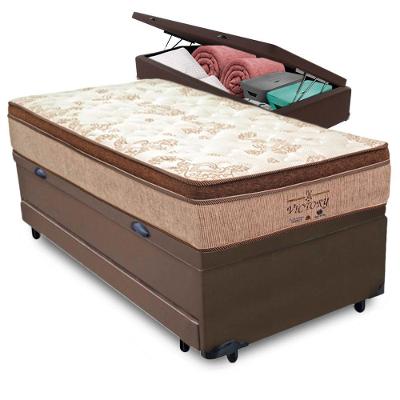 Cama Box com Baú Solteiro Victory Bicama Euro Pillow Molas Ensacadas Marrom Vtech