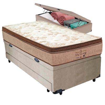 Cama Box com Baú Solteiro Victory Euro Pillow Molas Ensacadas Bege Vtech