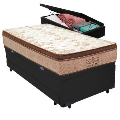 Cama Box com Baú Solteiro Victory Bicama Colchão Molas Ensacadas Euro Pillow Preto Vtech
