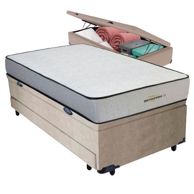Cama Box com Baú Solteiro Bicama com Baú + Colchão Orthopedic D33 Espuma Bege Vtech