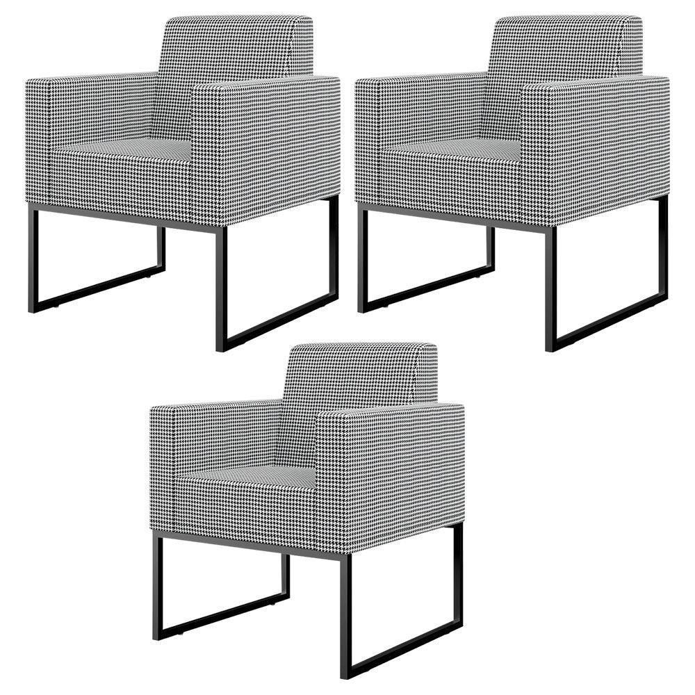 Kit 03 Poltronas Sala Base Fixa Metal Helô L02 Pied Poule - 1