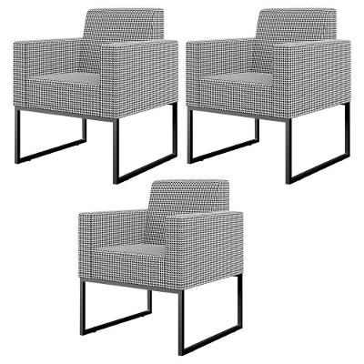 Kit 3 Poltronas Decorativas Helô L02 Pied Poule Preto Multicolorido Lyam Decor