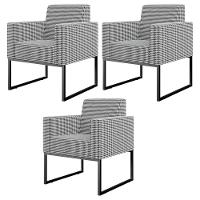 Kit 03 Poltronas Sala Base Fixa Metal Helô L02 Pied Poule - 1