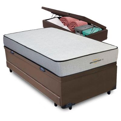 Cama Box com Baú Solteiro Bicama Auxiliar Orthopedic D33 Espuma Solteirão Marrom Vtech