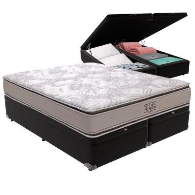 Cama Box com Baú Queen Four Season Bravus Molas Ensacadas Pillow Top Preto Vtech