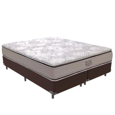Cama Box com Colchão King Four Season Pillow Top Molas Ensacadas Marrom Vtech