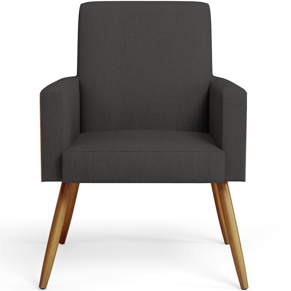 Kit 03 Poltronas Pés Palito Linho Chumbo Couríssimo Camel - 6