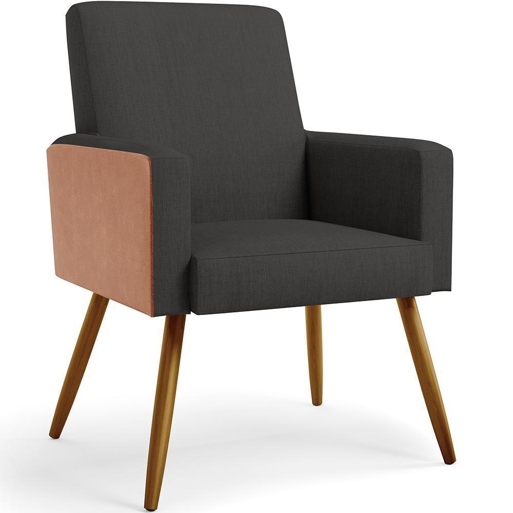 Kit 03 Poltronas Pés Palito Linho Chumbo Couríssimo Camel - 10