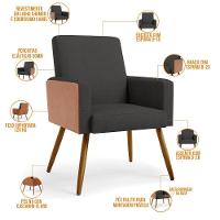 Kit 03 Poltronas Pés Palito Linho Chumbo Couríssimo Camel - 9