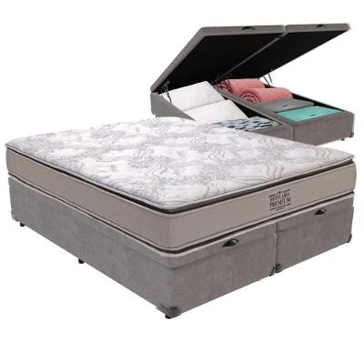 Cama Box com Baú King Four Season Bravus Pillow Top Molas Ensacadas Cinza Vtech