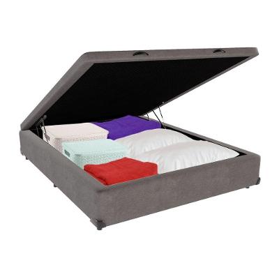 Cama Box com Baú Viúvo Bravus Estrutura Madeira Cinza Vtech