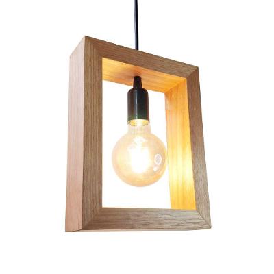 Luminária Pendente de Teto Madeira Maciça Retângulo Design Minimalista Bivolt com Canopla Bocal E27