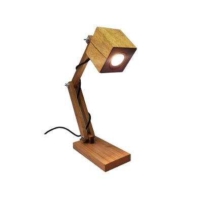 Luminária de Mesa Abajur Articulável Retrô Vintage Sala Bivolt LED Madeira Natural