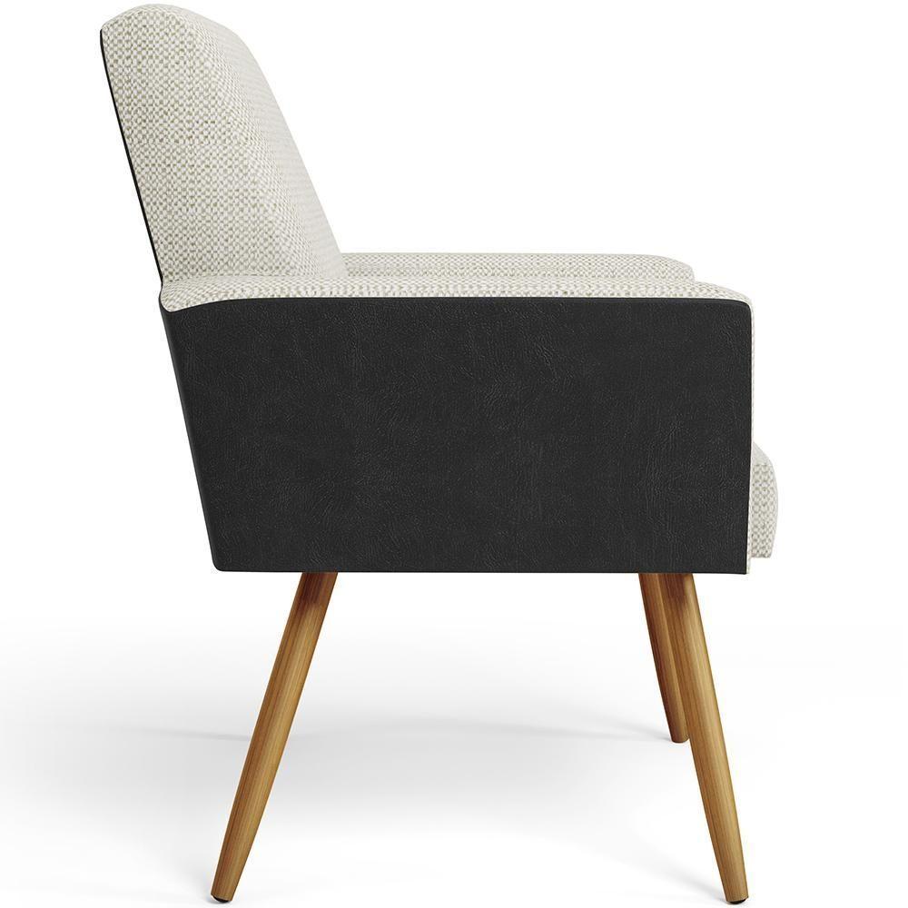 Kit 03 Poltronas Pés Palito Linho Champagne Couríssimo Preto - 3