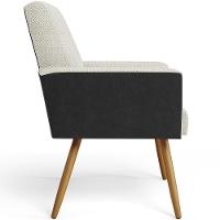 Kit 03 Poltronas Pés Palito Linho Champagne Couríssimo Preto - 3