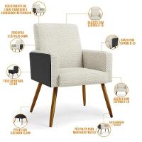 Kit 03 Poltronas Pés Palito Linho Champagne Couríssimo Preto - 6