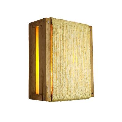 Luminária de Parede Muro Arandela Madeira Maciça Sisal Rústica Bivolt