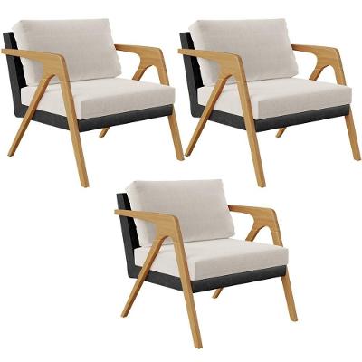 Kit 03 Poltronas Decorativas Pietra L02 Couríssimo Preto Linho Cru Lyam Decor