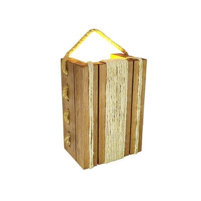Luminária de Parede Muro Arandela Madeira Maciça Sisal Rústica LED Amarela 110V