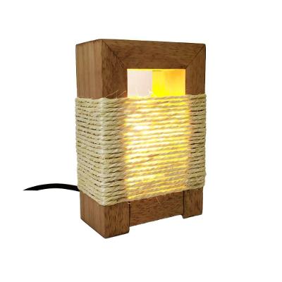 Luminária de Mesa Abajur Rústico Sisal Chalé Fio Tecido Madeira Nobre Bivolt