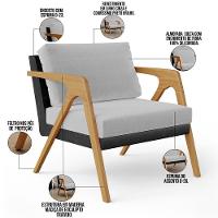 Kit 03 Poltronas Pietra L02 Couríssimo Preto Linho Cinza - 6