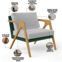 Kit 03 Poltronas Pietra L02 Facto Verde Musgo Linho Cinza - 6