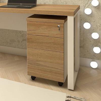 Gaveteiro Móvel para Escritório 3 Gavetas Chave Macadâmia com Branco F5 Office